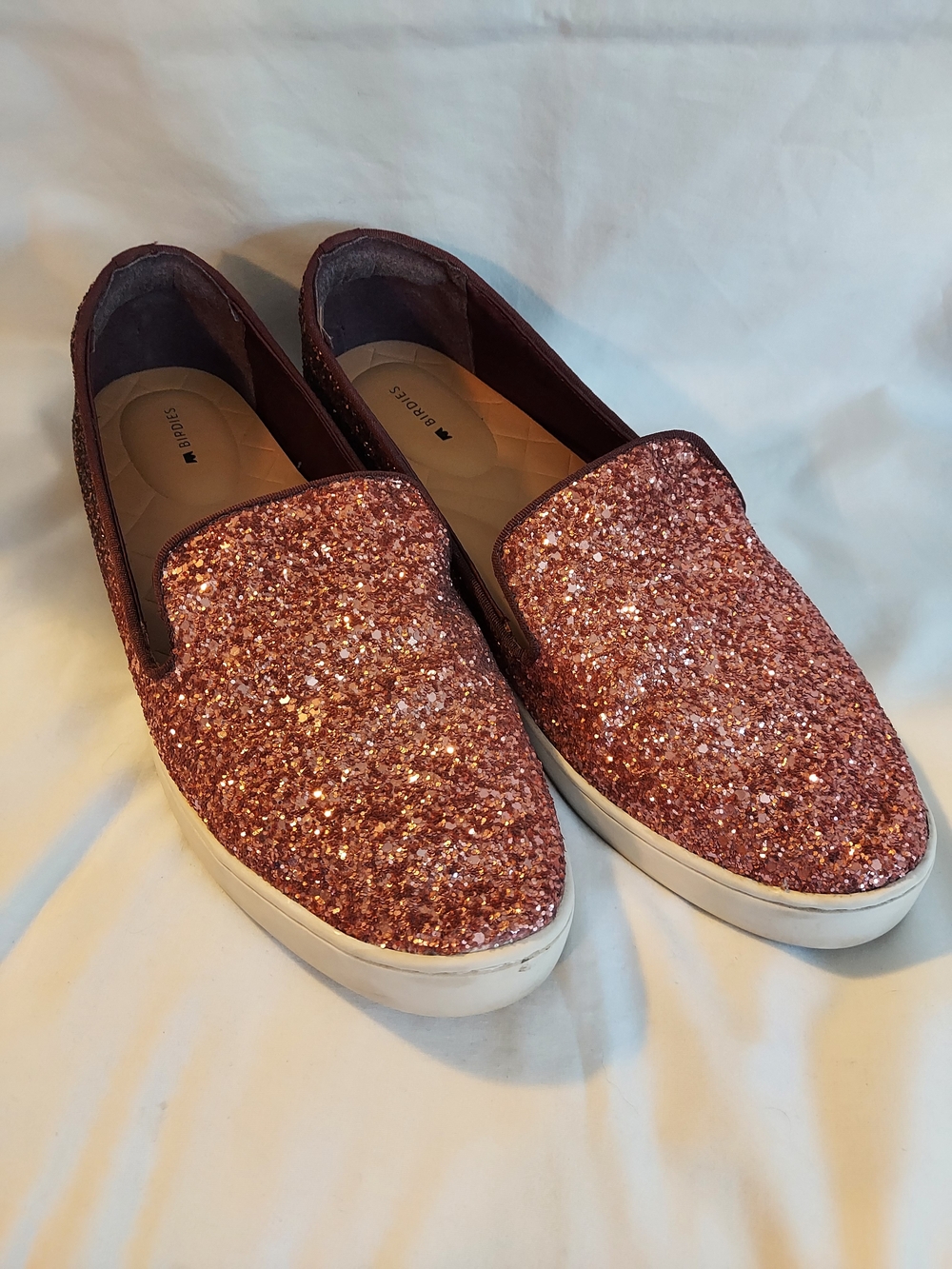 Birdies The Swift Slip-On Sneakers Rose Sparkle Pink Glitter Loafers Size 9